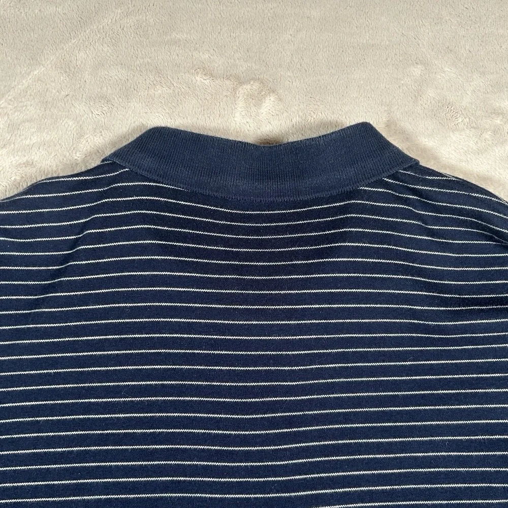 VTG 90's Polo Ralph Lauren Polo Shirt Men XL Navy Blue Striped Long Sleeve Rugby